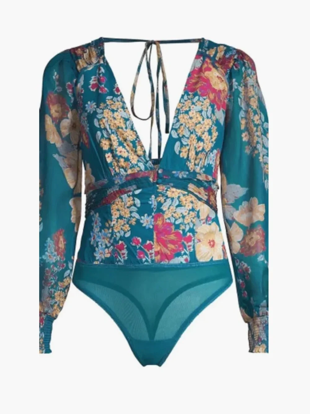 Free People Wanderlust Floral Chiffon Bodysuit Small NWOT